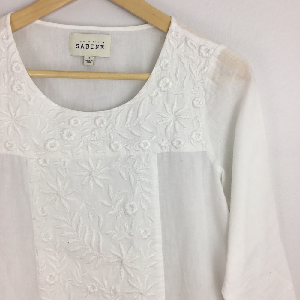 Sabine Floral Embroidered White Cotton Blouse - Picture 1 of 5